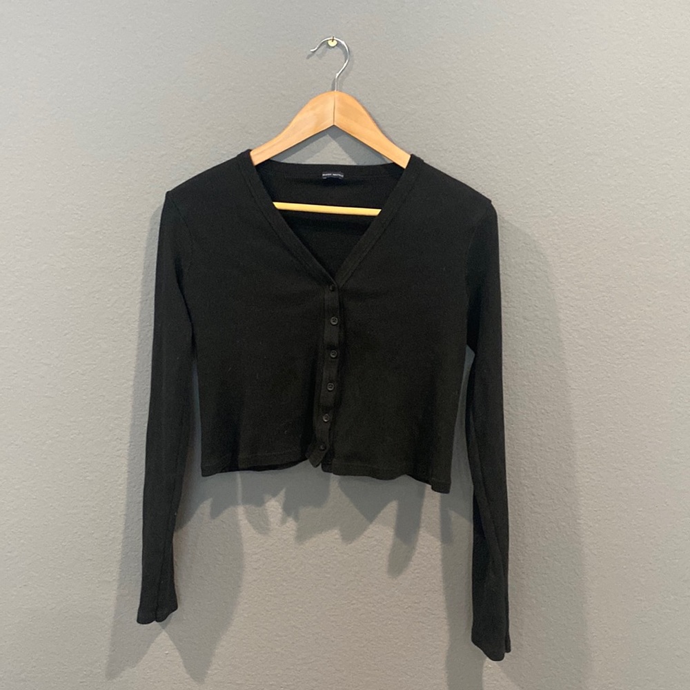 Brandy Melville Black Ribbed Knit Cardigan Sweater Womens